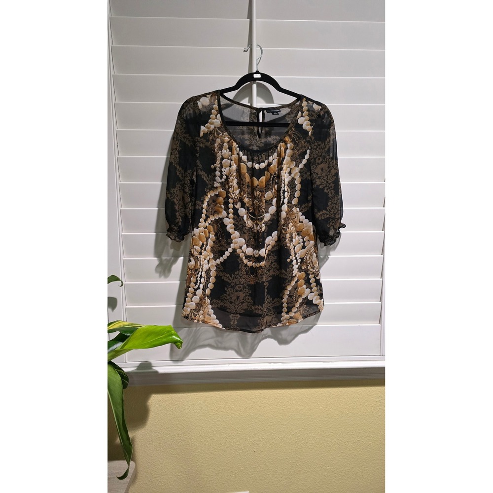 East 5th Black Sheer Whimsy Goth Floral Top Medium